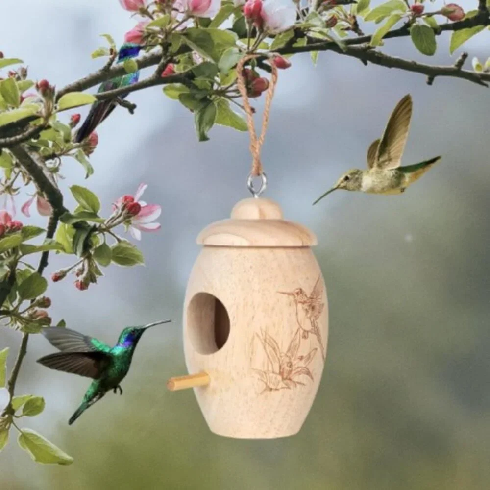 Wooden Hummingbird House for Outside Nesting